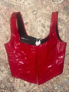 Fashion Nova Shiny Red Patent Corset Tank